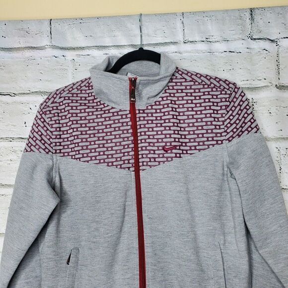 Nike Fit Dry Gray Maroon Printed Full Zip Up Collared Cotton Jacket Womens Large - Picture 4 of 9